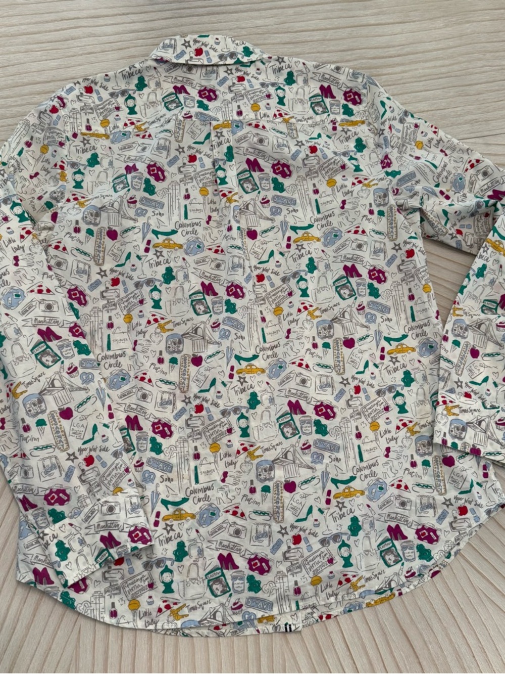 Talbots White New York City Doodle Pattern Button Up Cotton Shirt - Picture 2 of 10
